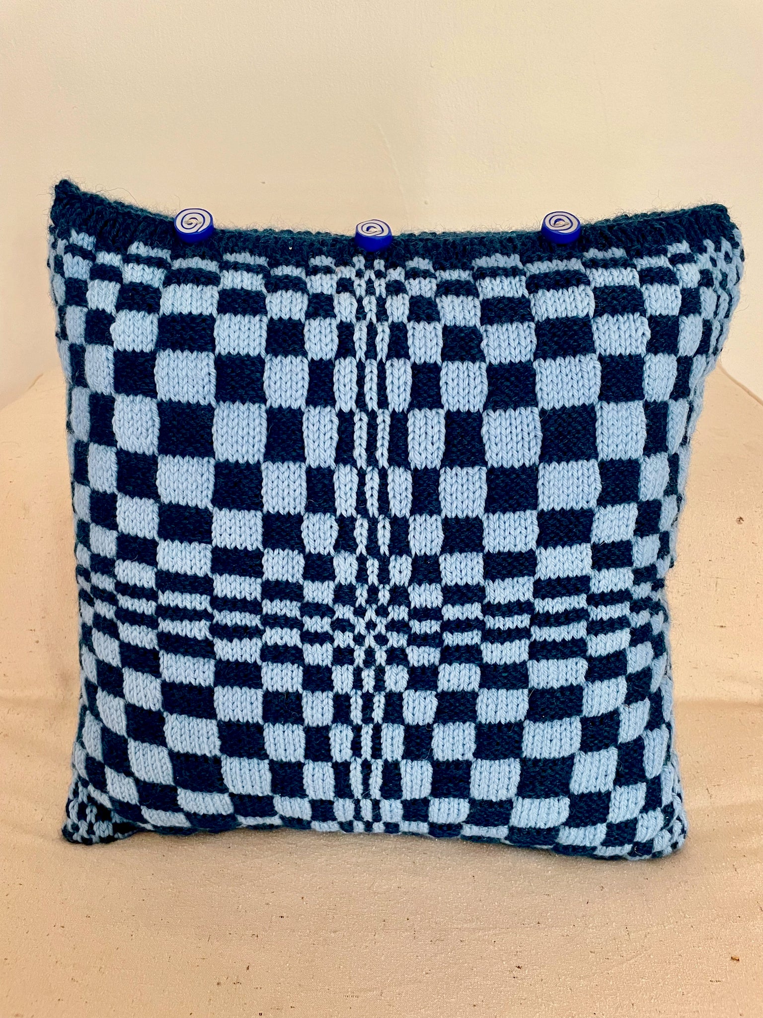 Hand Knit Pillow, Cobalt and Sky