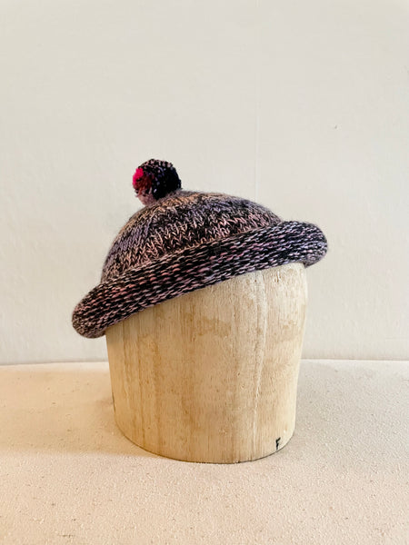 Hand Knit Wool Hat, Marled Sunset with Pompom