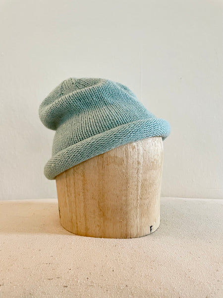 Hand Knit Wool Hat, Cyan